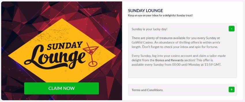 GoWild Casino special offer bonus on Sunday details