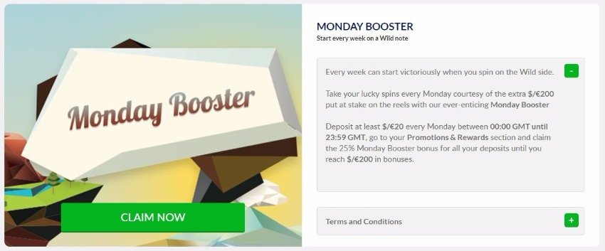Gowild Casino Reload Bonus on Mondays details